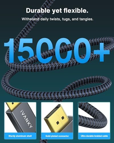 IVANKY DisplayPort Cable 1.4, 8K 32.4Gbps Display Port Cord 10ft, Grey - Image 4