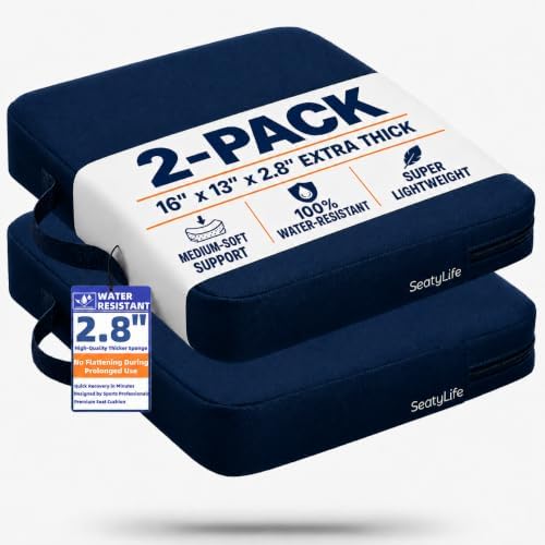 Extra Thick Stadium Seat Cushion - Bleacher Seat Cushion, Stadium Cushion | Waterproof, 2.8" Bleacher Cushions for Adults, Lightweight Stadium Seat Pad, 2-Pack Blue Portable Seat Cushion with Handle by Unknown