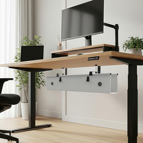 Under Desk Cable Management Tray, 30-inch No-Drill Cord Organizer with Anti-Sag Reinforced Base, Fabric Wire Management Hider for Standing Desk, Office & Gaming Accessories - Grey - Image 2