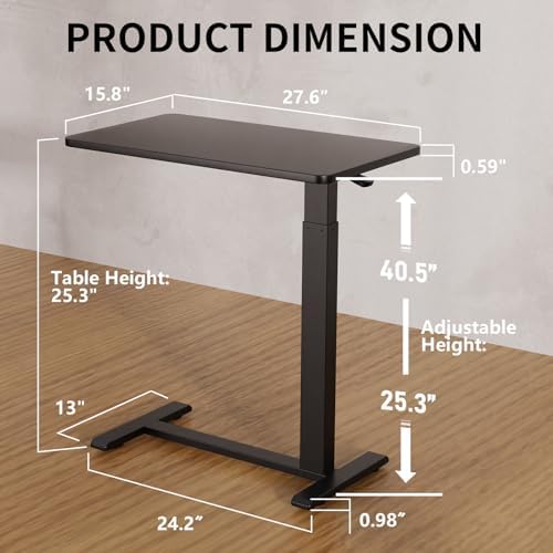 Ywin Hospital Bedside Table with Wheels, Pneumatic Lift, Black - Image 3