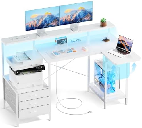 HLDIRECT 55 Inch Computer Desk with Drawers for Home Office, White by HLDIRECT