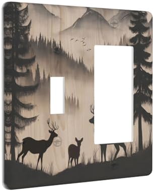 Decorative Outlet Covers Rustic Black Deer Elk Brown Wood Board Pine Tree 2-Gang Combo Light Switch Cover Plate Single Toggle/Rocker Wall Plate Plug Switch Plate Covers for Bedroom Decor - Image 2