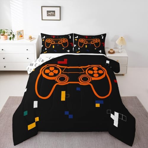 Feelyou Kids Gamer Bedding Set Full Size, Geometric Gaming Comforter Game Comforter Set Boys Girls Gamepad Teens Duvet Set Bedroom Decor with 2 Pillow Case - Image 4