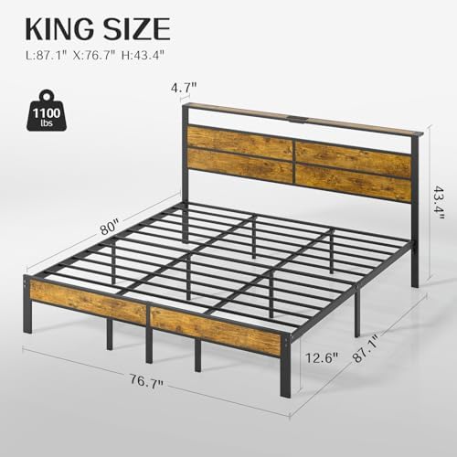Liians King Size Bed Frame with Storage Headboard, LED Lights - Image 2