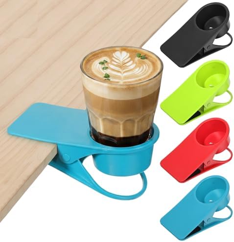 4 Pack Drinking Cup Holder Clip Large Desk Cup Holder with Side Hole Beach Cups Holders for Chair Water Bottle Clip for Coffee Mug Soda Can, Black Red Blue Green by Unknown
