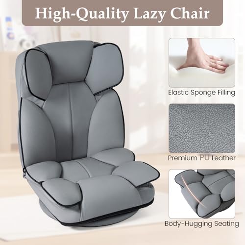 GIANTEX 360° Swivel Floor Gaming Chair, Folding Lazy Lounger Couch (Grey) - Image 7