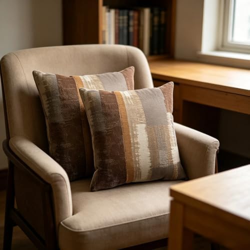Decorative Throw Pillow Covers, Abstract Brushstroke Pattern in Brown and Gray Tones, Modern Artistic Design, Set of 2，18x18 Pillows Linen Pillowcase - Image 3