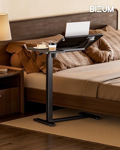 BZIUM Overbed Bedside Table with Hidden Wheels, Adjustable Medical Tilt Top Hospital Bed Table Over The Bed, Rolling Desk Mobile Standing Desk (31.5x15.8, Black) - Image 2