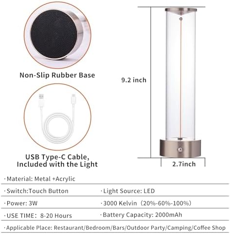 HAPYGI Mini Minimalist Tabe Lamp with Breathing Effect, Cordless LED Desk Lamp Rechargeable Modern Night Lights Portable Lamps for Gaming, Bedroom, Living Room, Kitchen, Bar, Restaurant (Sliver) - Image 7