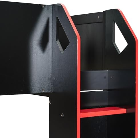 Merax Full Size Wood Loft Bed with Height-Adjustable Desk,Drawers,Storage Compartments,Hanging Rod and RGB Lights,Red - Image 6
