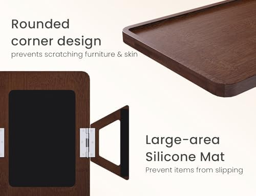 2 Pack Bamboo Couch Arm Tray,Folding Sofa Armrest Table(Brown) - Image 2