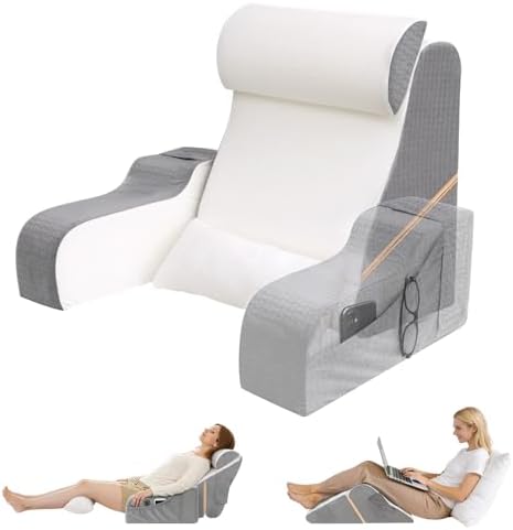 Foldable Reading Pillow for Sitting in Bed Adult, White/Grey, 19" by ESUERDO