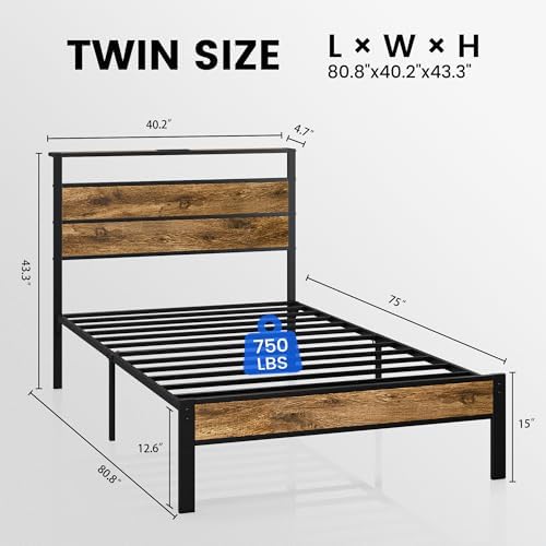 Liians Twin Bed Frame with Storage Headboard USB Charging Station, Smart LED Lights, Metal Platform Bed Easy Assembly, No Box Spring Needed - Image 2