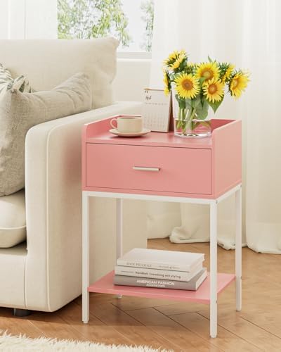 Masupu Nightstand,Bedside Table 3-Tier Modern Night Stand with Storage Drawer and Shelf,Small End Side Table for Bedroom,Living Room,Black (Without Outlet, Pink) - Image 4