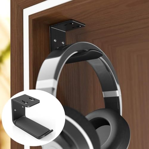 2 Pcs Black Headphone Stand Hanger Holder, Under Desk Aluminum Alloy Headset Stand with Fit for Gaming PC Accessories, Under Clamp Hook Mount Suitable for Controller, Office, Computer - Image 3