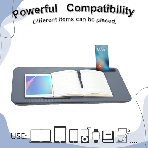 Portable Laptop Desk Fits Up to 16“ Laptops, with Tablet Slot, Built-in Cushion, Great for Home & Office,Lap Desk for Laptop,Lap Desk with Cushion (Dark Grey, Large) - Image 5