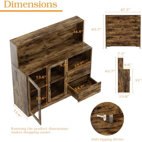 Home Bar Cabinet with Adjustable RGB LED Light, Wine & Coffee Storage with Rack & Drawers, Charging Station, Modern Liquor Cabinet for Living & Dining Room, All-in-One Wine Bar Cabinet (Rustic) - Image 2