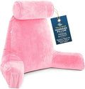 Husband Pillow Medium Reading Pillow with Arms - 23" Backrest for Sitting Up in Bed - Firm Support Bed Rest Pillow for Adults, Neck Roll, Removable Cover - TV, Reading, Lounging - Pink by HusbandPillow