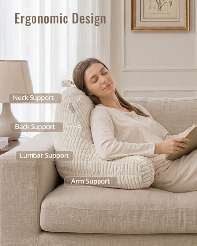 Blissful Diary Reading Pillow, Backrest Pillow with Shredded Memory Foam for Adult & Children, Designed for Bed and Couch Sitting Up, Includes Arms, Pockets and Washable Cover, Off White - Image 2