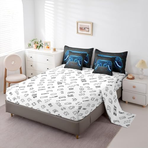 Feelyou Gamer Comforter Set with Sheets for Kids Boys Teens Game Controller Bed in a Bag Gaming Gifts 7 Piece Bedding Set Full Size for All Season,Blue Bed Set - Image 4
