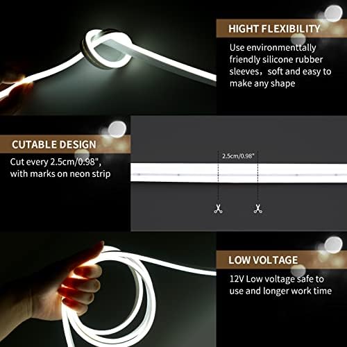 LED Neon Lights Flexible White 16.4FT/5M 12V DC Waterproof Flexible LED NEON Light for Indoors Outdoors Decorm [Power Adapter Included] - Image 3