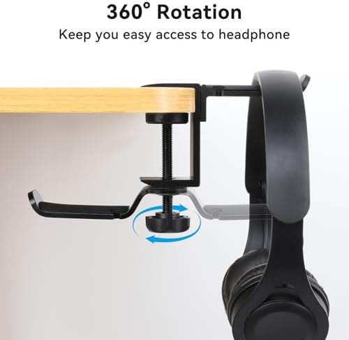 aceyoon Under Desk Headphone Hanger, 360 Degree Swivel Dual Stand, Aluminum Alloy Headset Stand for Desk,Headphone Hook for Gaming Headset,Bag, Black - Image 3