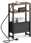 Narrow Side Table with Charging Station Slim End Table Sofa with Magazine Rack, Bedside Table for Small Spaces, 3 Tier Nightstand for Living Room Couch, Bedroom Rustic Brown LET503RE by IRCPEN