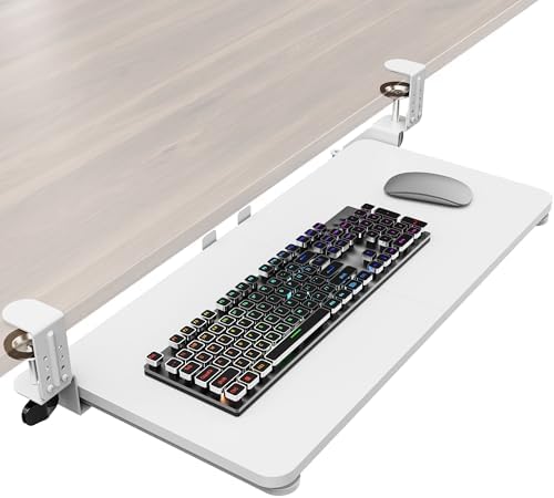 Ergonomic Keyboard Tray Under Desk, 25.6x11.8 Inch Board, White by Zontera