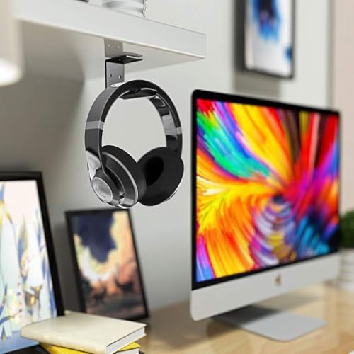 2 Pcs Black Headphone Stand Hanger Holder, Under Desk Aluminum Alloy Headset Stand with Fit for Gaming PC Accessories, Under Clamp Hook Mount Suitable for Controller, Office, Computer - Image 2