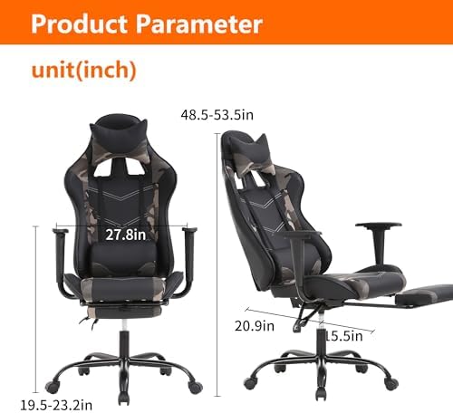High Back PU Leather Gaming Chairs Computer Chair with Headrest & Lumbar Support, Height Adjustable Wide Seat Gamer Chair Gaming Chairs for Adults, Game Chair with Footrest & Armrest - Image 2