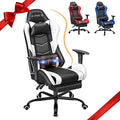ECOTOUGE White Ergonomic PC Massage Gaming Chair with Footrest | Reclining Racing PU Leather, Swivel Rocker, Headrest, Lumbar Pillow, Office Desk Chair, Adjustable Height, Sturdy Base by ECOTOUGE