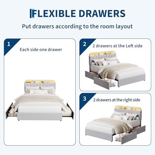 GarveeHome Queen Bed Frame, Platform Bed with Storage Headboard & Drawers - Image 5