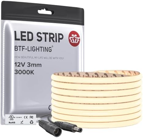 BTF-LIGHTING 3mm Width Ultra Thin COB LED Strip Light Warm White 3000K by BTF-LIGHTING