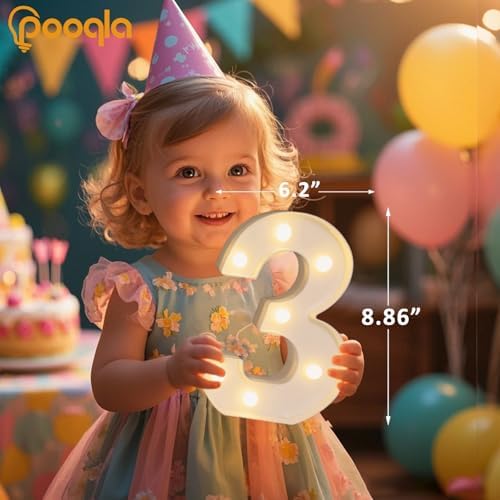Pooqla Colorful Light Up Numbers, 35 Colors LED Marquee Number Lights for 3rd Birthday Decorations with Remote, RGB Lighted Numbers for Party, Wedding, Bar, Night Light, Home Decor, Number 3 - Image 5