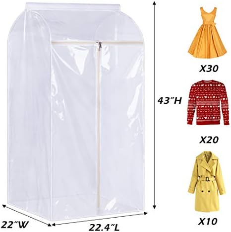 KEETDY 43" Hanging Garment Bags for Closet Storage Large Clear Window Hanging Clothes Storage Garment Rack Cover Coat Protector for Suit, Wardrobe, Bottom Enclosed - Image 4