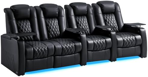 comfiroom Top-Grain Leather Home Theater Seating, Dual-Motor Power Recliner by comfiroom