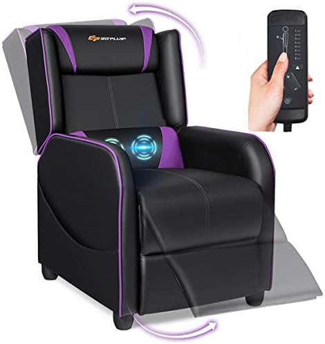 POWERSTONE Gaming Recliner Chair, Reclining Gaming Chairs for Adults Ergonomic Leather Sofa with Footrest Lumbar Support Headrest and Side Pouch for Living Room Home Theater, Purple by POWERSTONE%C2%AE