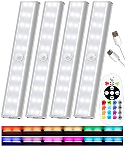 Under Cabinet Lights Wireless, 48-LED Under Cabinet Lighting Rechargeable, Closet Light with Timer & Dimmable, Under Counter Lights for Kitchen Shelf Pantry Desk (4 Packs) by SZOKLED