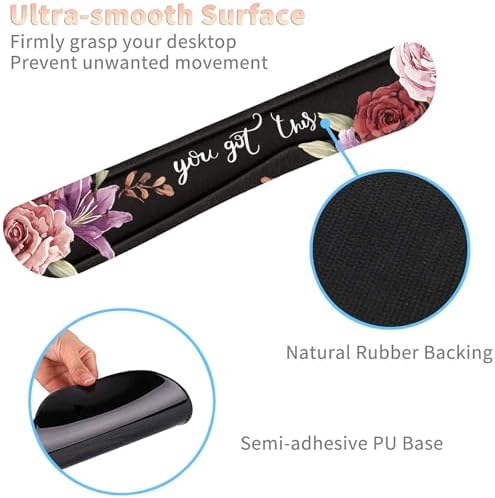 Keyboard Wrist Rest and Mouse Pad Wrist Support Set with Coasters,Ergonomic Gaming Mousepad for Home Office Working Studying Easy Typing & Pain Relief,You Got This Adorable Peony Flower - Image 4
