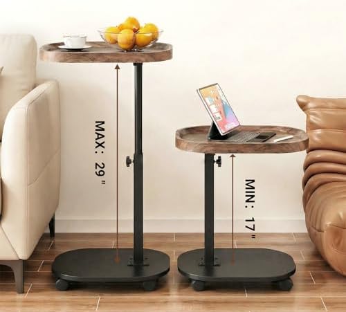 Adjustable Height TV Tray Table for Snack, Eating, Dinner or Laptop, 360°Rolling C Shaped End Table for Couch, Sofa, Chair, Bed, Perfect for Small Places, Livingroom, Bedroom - Image 3