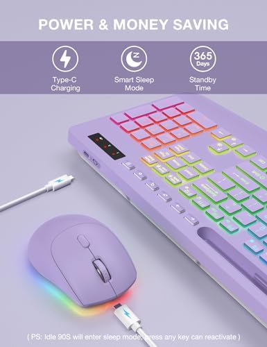 SABLUTE Wireless Keyboard and Mouse Combo, 9 Backlit Effects, RGB, 2.4GHz - Image 4