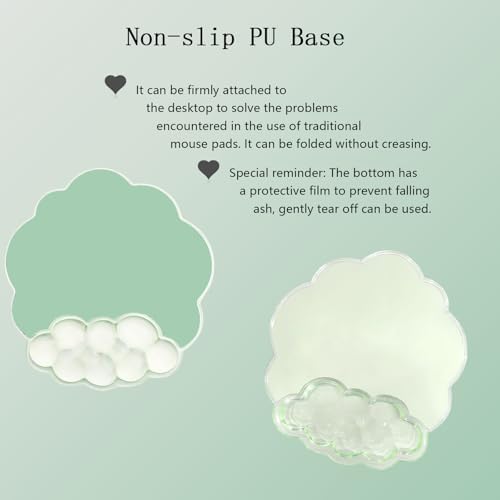Gel Cloud Wrist Rest Keyboard Clear Green Mouse Pad with Wrist Rest Set 3PCS Ergonomic Cool Keyboard Wrist Pad Cute Acrylic Coaster Non-Slip Base Cute Transparent Mouse Wrist Pad Support for Computer - Image 3