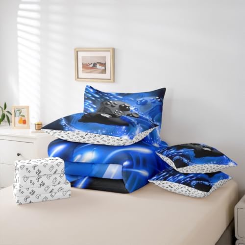 Erosebridal Gamepad Bedding Sets 7 Piece Queen Size Boys Gaming Comforter Set | Video Games Bed in A Bag with Sheet for Kids Teens Adult Bedroom Decor, Modern Gamer Console Bed Sets - Image 5