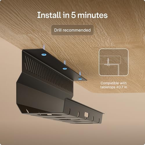 Desktronic Cable Duct Desk Black Set of 2 - Stainless Steel Cable Management Desk Cable Duct with 5 Cable Cut-Outs - Easy to Install Cable Organiser - Cable Holder - Image 7