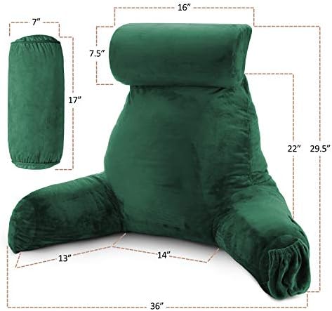 Nestl Reading Pillow with Portable Laptop Lap Desk - Shredded Memory Foam Back Support Pillow for Sitting Up in Bed and Couch Rest Pillows with Arms, Bed Tray Table with Foldable Legs, Dark Green - Image 2
