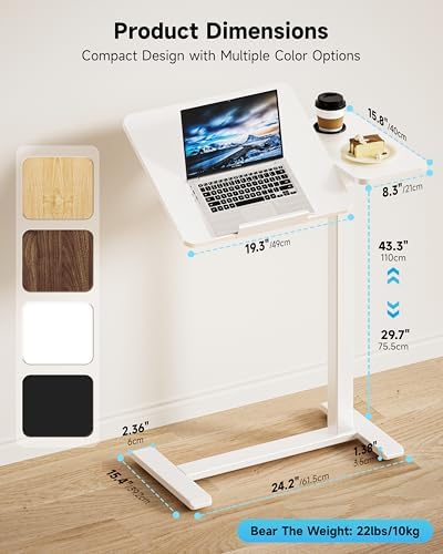 BZIUM Overbed Bedside Table with Hidden Wheels, Adjustable Medical Tilt Top Hospital Bed Table Over The Bed, Rolling Desk Mobile Standing Desk (27.6x15.8, White) - Image 3