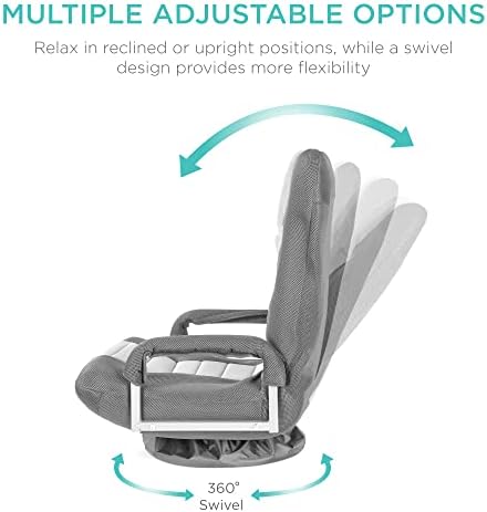 Best Choice Products Swivel Gaming Chair 360 Degree Multipurpose Floor Chair Rocker for TV, Reading, Playing Video Games w/Lumbar Support, Armrest Handles, Adjustable Foldable Backrest - Gray/White - Image 3