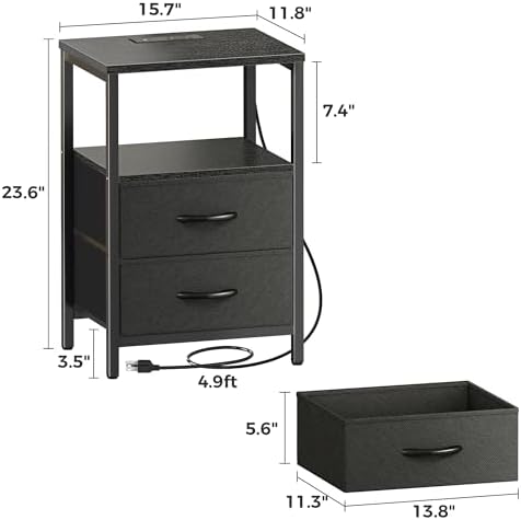 Huuger Nightstands Set of 2, End Tables with Charging Station, Side Table - Image 3