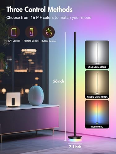 OIYN Corner Floor Lamp 2 Pack,RGBICW LED Corner Lamp with 1300lm Smart Modern Floor Lamp,App & Remote Control,Music Sync,Color Changing Standing Lamp for Bedroom Living Room and Gaming Rooms - Image 2