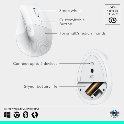 Logitech Lift Vertical Ergonomic Wireless Mouse - Off White - Image 6